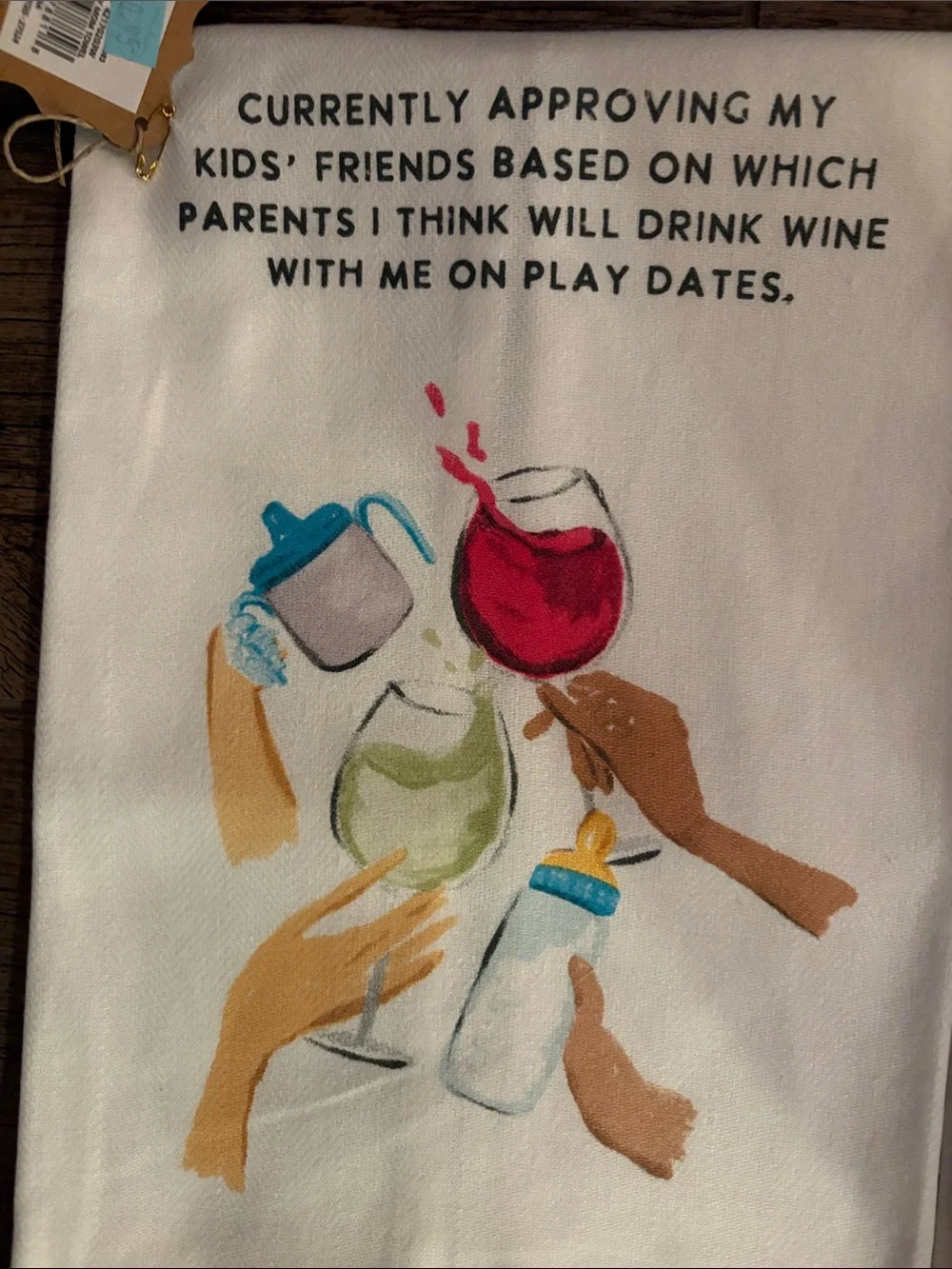Mud Pie Set of 4 White Tea Towels with funny mom moments